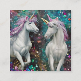 Wunderschönes Einhorn mit Diamanten und Perlen Quadratische Visitenkarte