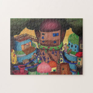 Wunderschönes Feen-Dorf-Puzzle in den Baumkronen