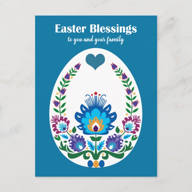 🐤 Wunderschönes Folklore Blaue Pysanka Osterei Postkarte (Vorderseite)