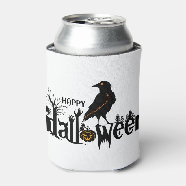 Wunderschönes Halloween mit Crow-Illustration Dosenkühler (Kanne Vorderseite)