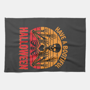 Wunderschönes Halloween-Skelett-Herz Retro-Sonnenu Geschirrtuch