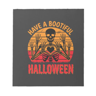 Wunderschönes Halloween-Skelett-Herz Retro-Sonnenu Notizblock