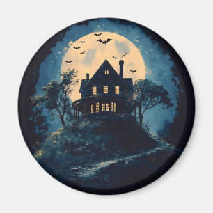 Wunderschönes Haus auf einem Hügel, Halloween-Konz Magnet