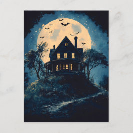 Wunderschönes Haus auf einem Hügel, Halloween-Konz Postkarte