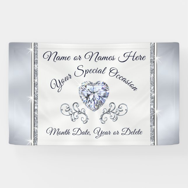 Wunderschönes Herz Diamond Personalisierter Hochze Banner (Horizontal)