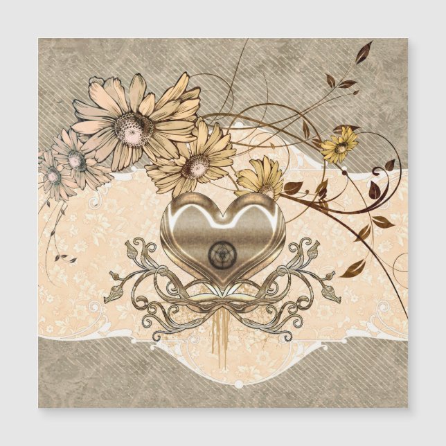 Wunderschönes Herz mit Blume Magnetkarte (Vorderseite)