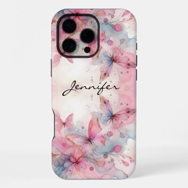 Wunderschönes iPhone mit Wasserfarbenbutterfly 16 Pro Max Hülle (Rückseite)