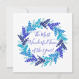 Wunderschönes Jahr Elegante Blauer Weihnachtskranz Feiertagskarte