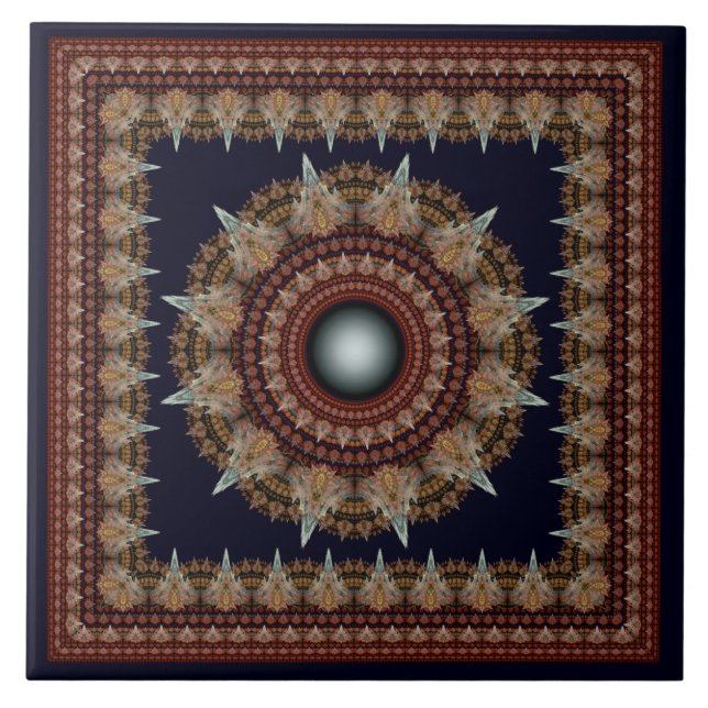 Wunderschönes kaleidoskopisches Fraktal gerahmte O Fliese (Vorderseite)