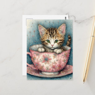 Wunderschönes Kätzchen in einer Teetasse Postkarte