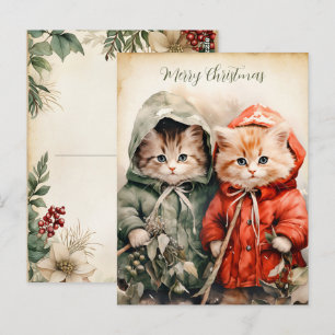 Wunderschönes Kätzchen-Paar Weihnachten Postkarte