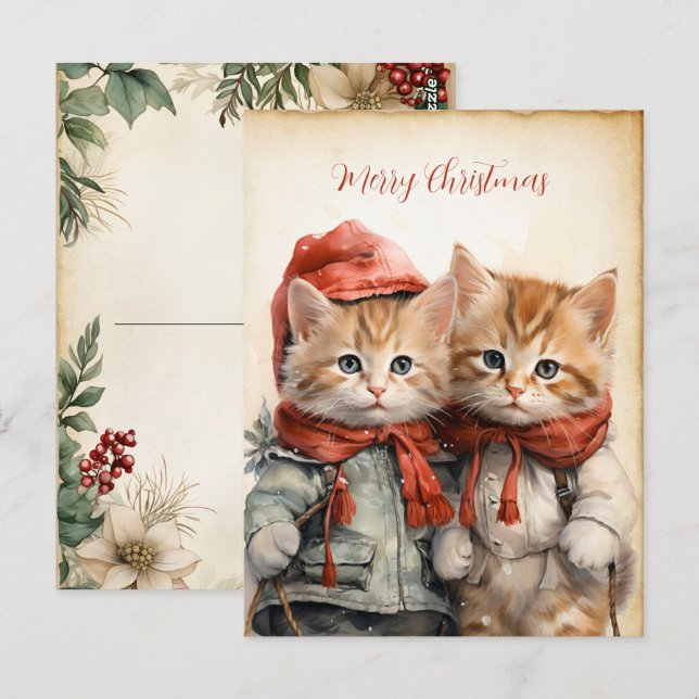 Wunderschönes Kätzchen-Paar Weihnachten  Postkarte (Vorne/Hinten)