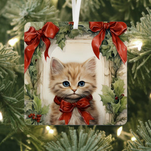 Wunderschönes Kätzchen Weihnachten Ornament Aus Metall
