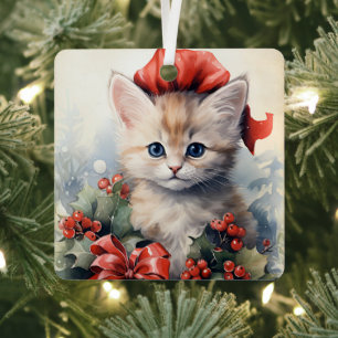 Wunderschönes Kätzchen Weihnachten Ornament Aus Metall