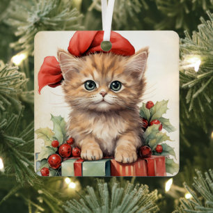 Wunderschönes Kätzchen Weihnachten Ornament Aus Metall