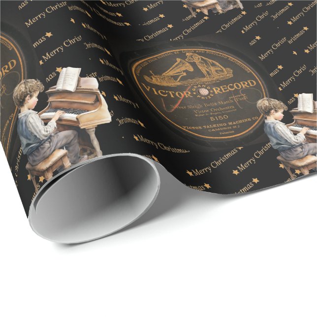 Wunderschönes Kinderpiano - Schwarzer Bronze Geschenkpapier (Rolleneckpunkt)