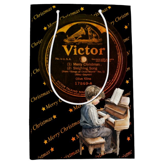Wunderschönes Kinderpiano - Schwarzer Bronze Mittlere Geschenktüte (Vorderseite)