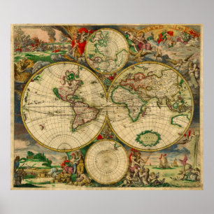 Wunderschönes Kunstwerk Vintage Old World Karten Poster