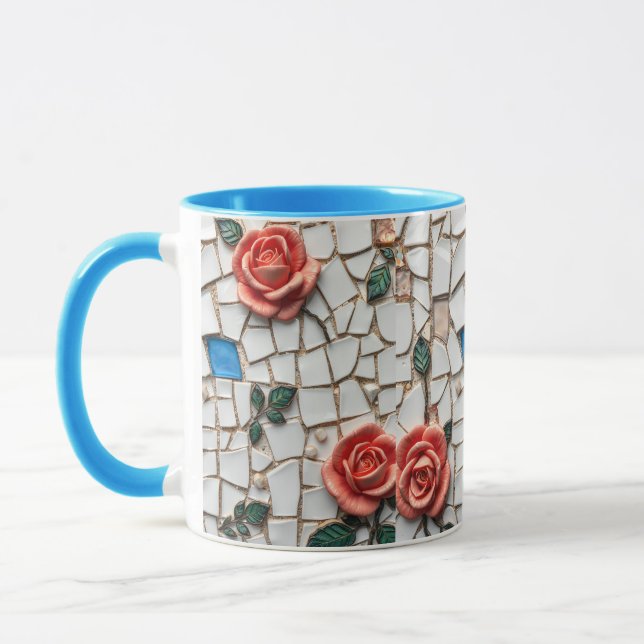 Wunderschönes Mosaik-Button und Muster der blauen  Tasse (Links)