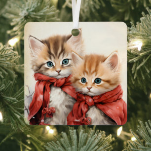 Wunderschönes Oranges Kätzchen-Paar Weihnachten Ornament Aus Metall
