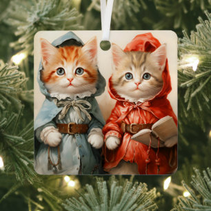 Wunderschönes Oranges Kätzchen-Paar Weihnachten Ornament Aus Metall