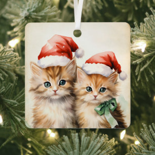 Wunderschönes Oranges Kätzchen-Paar Weihnachten Ornament Aus Metall