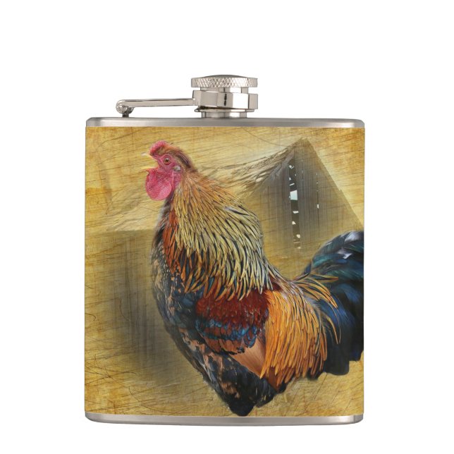 Wunderschönes Rooster und rustikales Hühnercoop Flachmann (Vorderseite)
