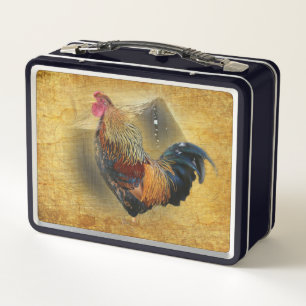Wunderschönes Rooster und rustikales Hühnercoop Metall Brotdose