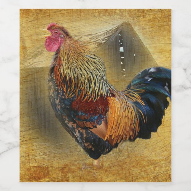 Wunderschönes Rooster und rustikales Hühnercoop Weinetikett (Einzelnes Label)