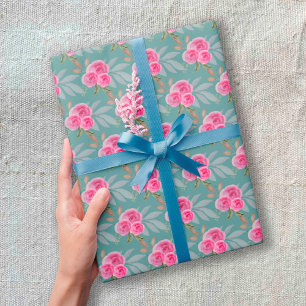 Wunderschönes rosa Rosen-Wasserfarbenmuster Geschenkpapier