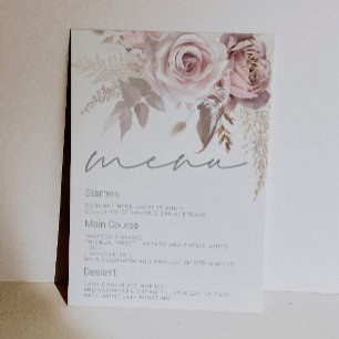 Wunderschönes rosafarbenes florales Hochzeitsmenü Einladung