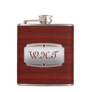 Wunderschönes Rotes Holz und Silber Monogramm Flachmann