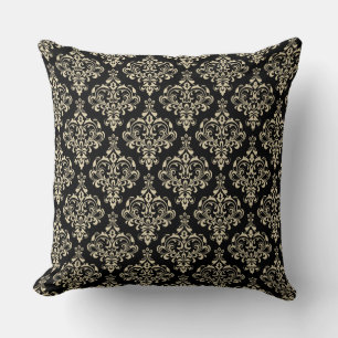 Wunderschönes Schwarz Klassisches elegantes Damask Kissen