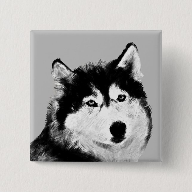 Wunderschönes Schwarz/Weiß-Husky-Button Button (Vorderseite)