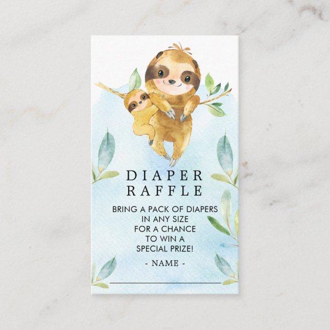Wunderschönes Sloth Baby Duschkabine - Raffle Tick Begleitkarte (Vorderseite)