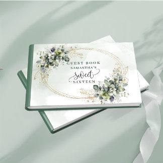 Wunderschönes Sweet 16 salbeigrünes Boho-Blumen-Gä Gästebuch