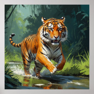 Wunderschönes Tigerspiel im Dschungel Poster