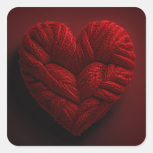 Wunderschönes Valentinstag-Herz aus rotem Garn Quadratischer Aufkleber