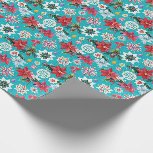 Wunderschönes Weihnachtsmuster auf Türkis Blau Geschenkpapier
