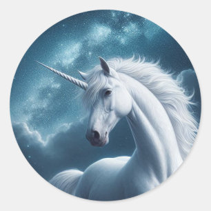 Wunderschönes weißes Einhorn-Porträt-Stickerblatt Runder Aufkleber