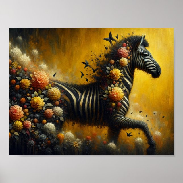 Wunderschönes Zebra und Blume auf gelbem Hintergru Poster (Vorne)