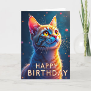 Wundervolle Geburtstagskarte mit leuchtender Katze Karte