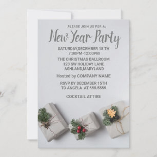 Wundervolle graue Neujahrs-Geschenkeinvitation Einladung
