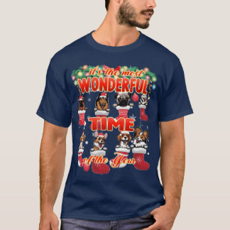 Wundervolle Hunde-Weihnachtsfeier Familienmädchen T-Shirt