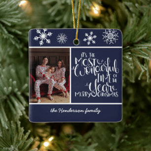 Wundervolle Zeit des Jahres Foto Navy-Schneeflocke Keramikornament