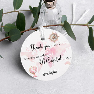 Wundervolles rosa Weltkarte Mädchen 1. Geburtstag Geschenkanhänger