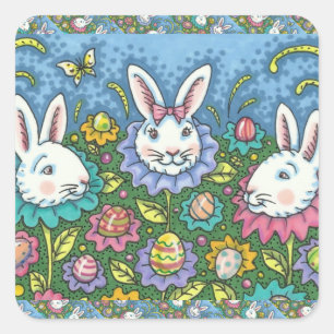 WUNSCH EASTER EGG GARTEN, BUNNY RABBIT BLUME QUADRATISCHER AUFKLEBER