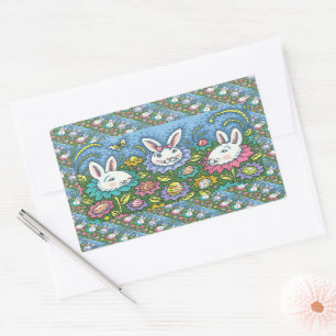 WUNSCH EASTER EGG GARTEN, BUNNY RABBIT BLUME RECHTECKIGER AUFKLEBER