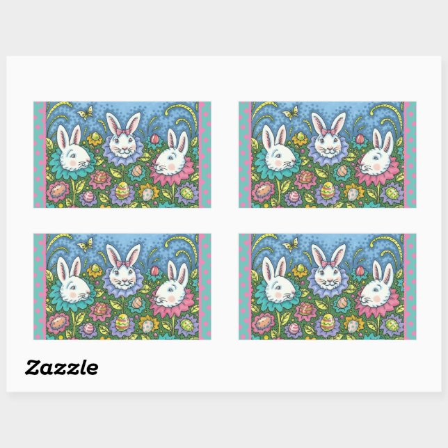 WUNSCH EASTER EGG GARTEN, BUNNY RABBIT BLUME RECHTECKIGER AUFKLEBER (Blatt)