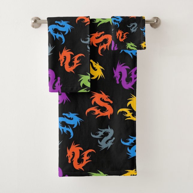 WUNSCH FARBFARBENES CHINESISCHES DRAGON-PATTER BADHANDTUCH SET (Insitu)